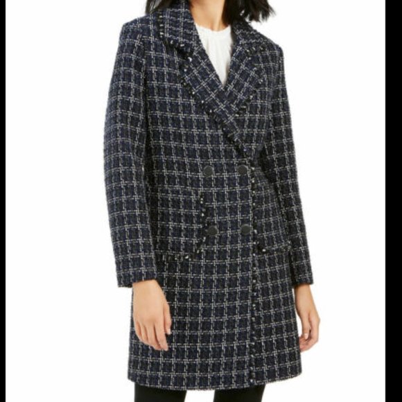 NWT Double-Breasted Plaid Tweed Coat M - Picture 1 of 7